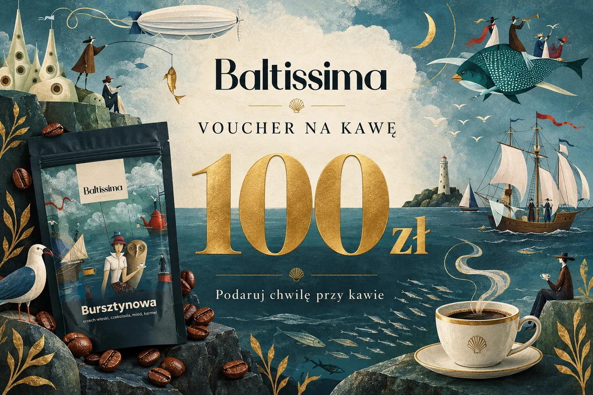 Projekt graficzny vouchera Baltissima — Voucher na kawę · 100 zł