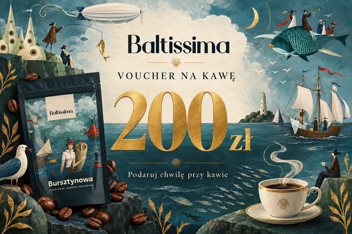 Projekt graficzny vouchera Baltissima — Voucher na kawę · 200 zł